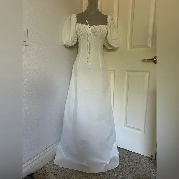 House of CB Felizia white floor-length puff sleeve maxi dress size Small A/C - Picture 3 of 4